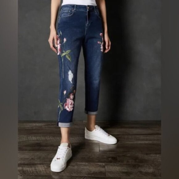 Ted Baker Khlowe Floral Embroidered Boyfriend Jeans - Picture 3 of 13